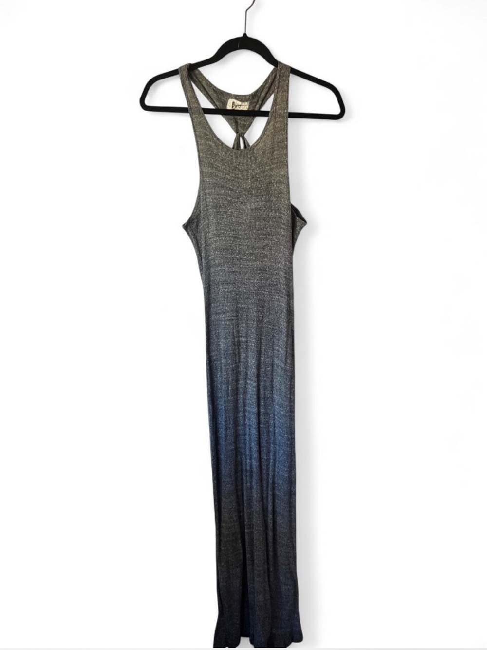 Nightcap by Carisa Rene Open Back Ribbed Knit Maxi Dress Heather Gray Sz 2